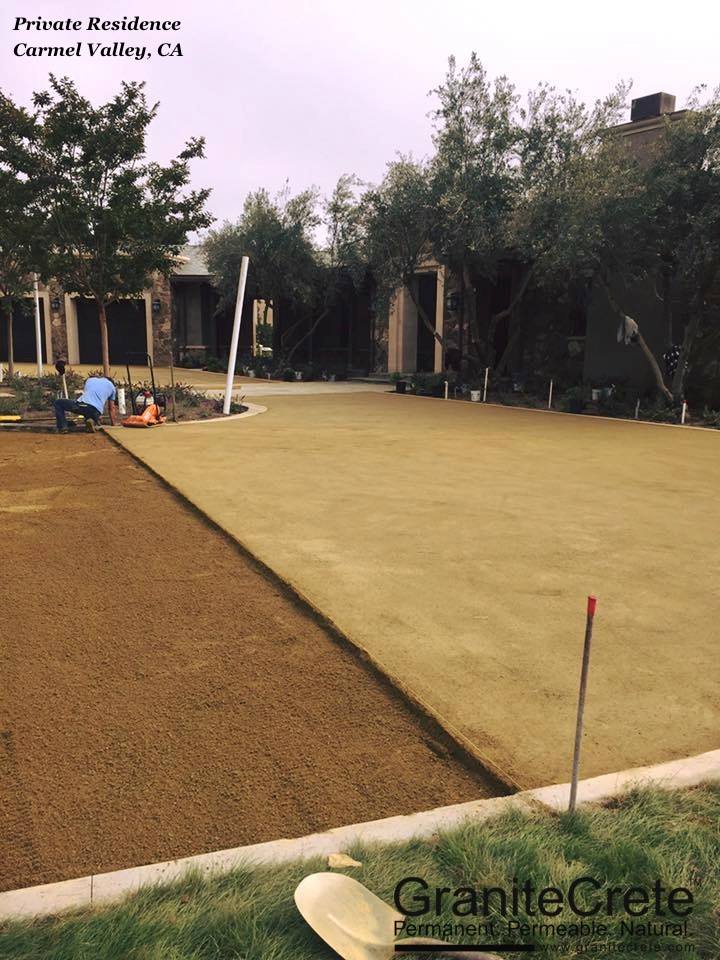 In progress installation of GraniteCrete permeable paving driveway in Carmel Valley
