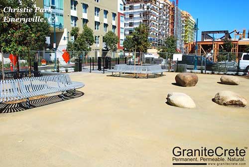 Christie Park Permeable Paving GraniteCrete permeable paving material at the dog park section of Christie Park in Emeryville.