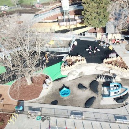 Aerial photo of Mia's Playground in the process of being built.